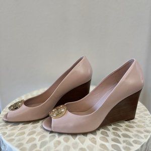 Tory Burch Rose Pink Peep-Toe Wedges - Sz 8.5